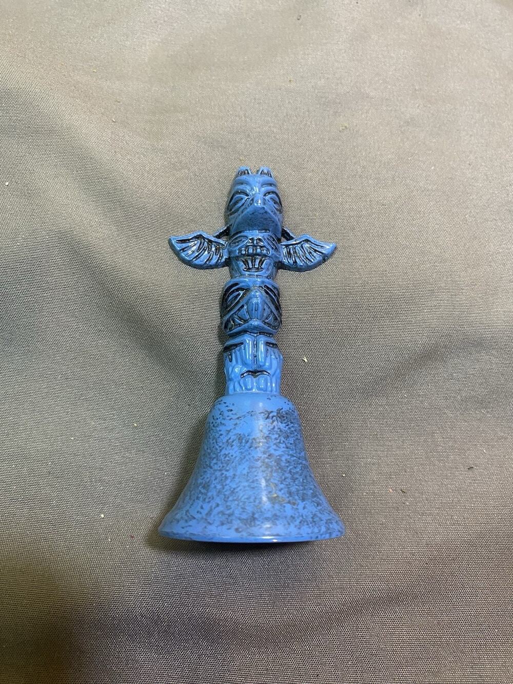 Vintage Totem Pole Bell – Blue Cast Metal – Mid-Century